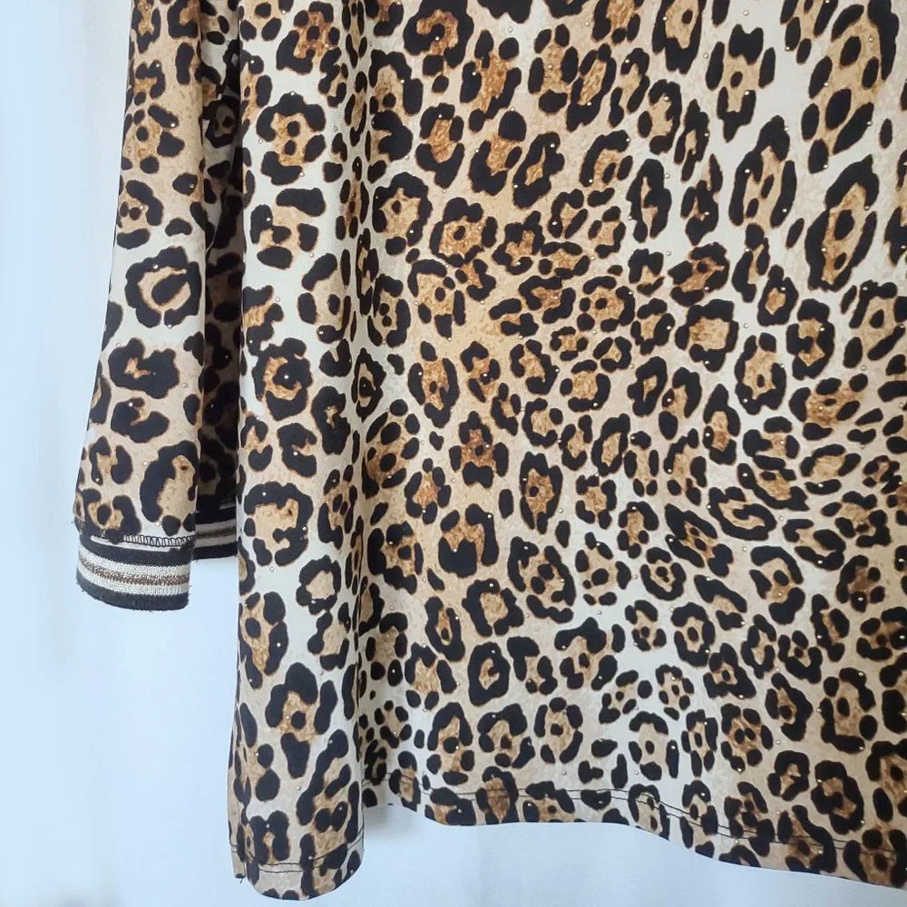 Ruby Rd Gold Metallic Accented Animal Print Tunic Top L Large EUC Stretch - Picture 4 of 7